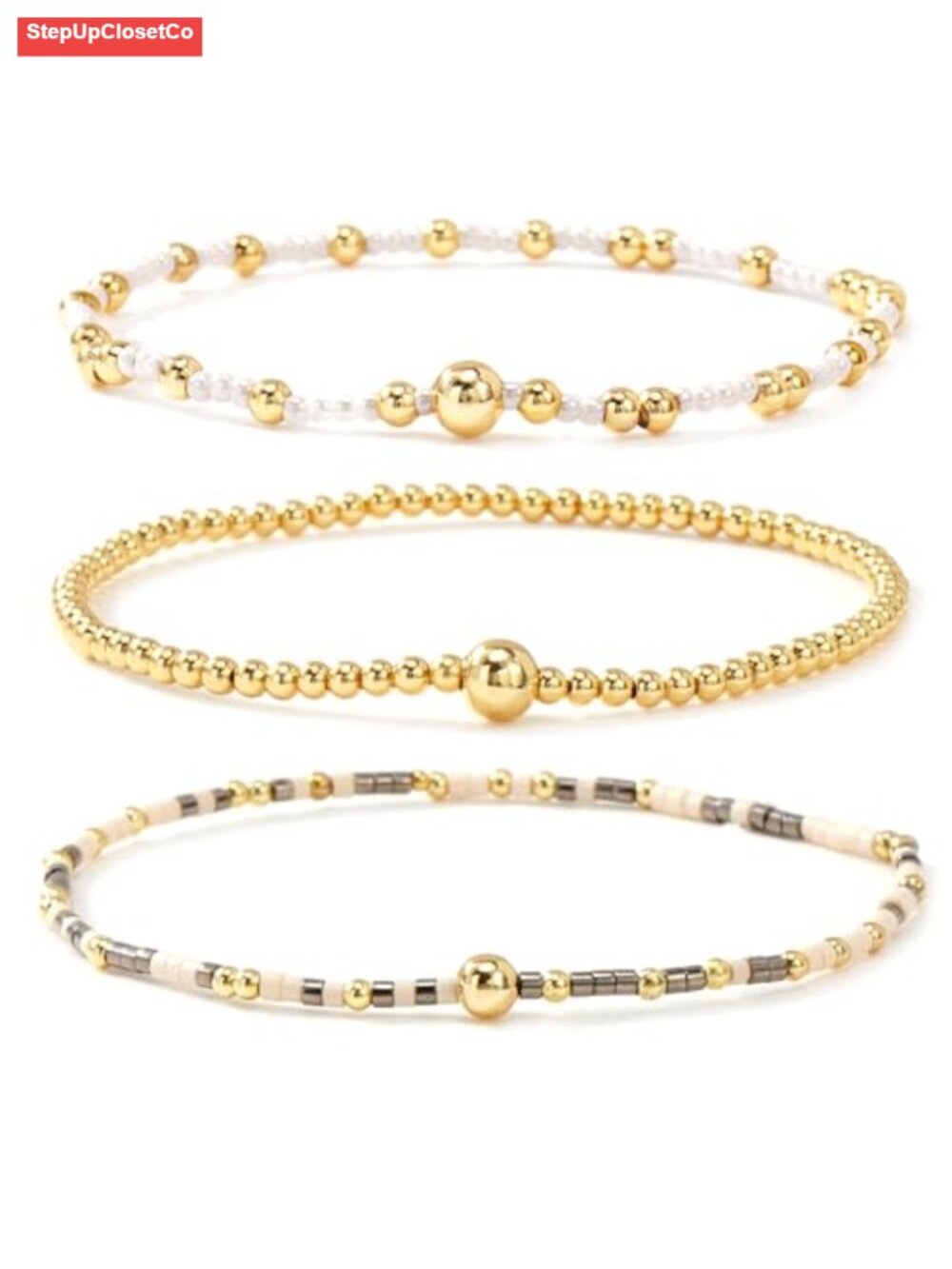 14K Gold Plated Stretch Seed Bead Bracelet Stack Set Boho Dainty Women Jewelry